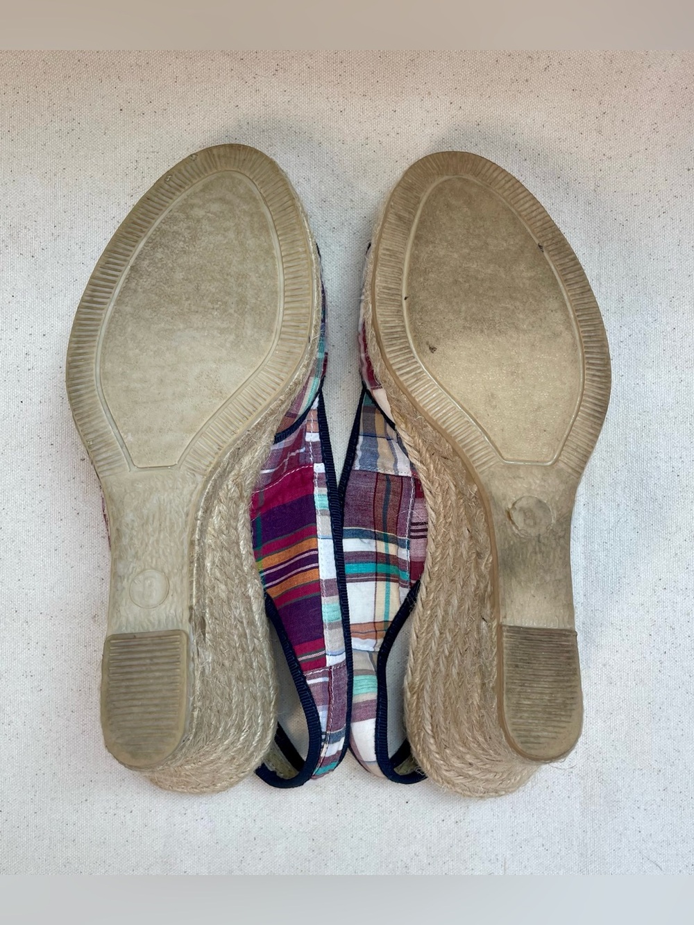 J. Crew Pink Plaid Espadrille Wedge Sandals - Picture 7 of 8